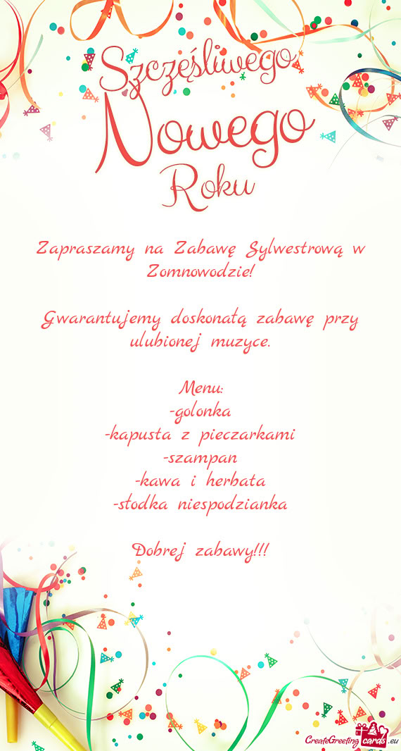 Zapraszamy na Zabawę Sylwestrową w Zomnowodzie