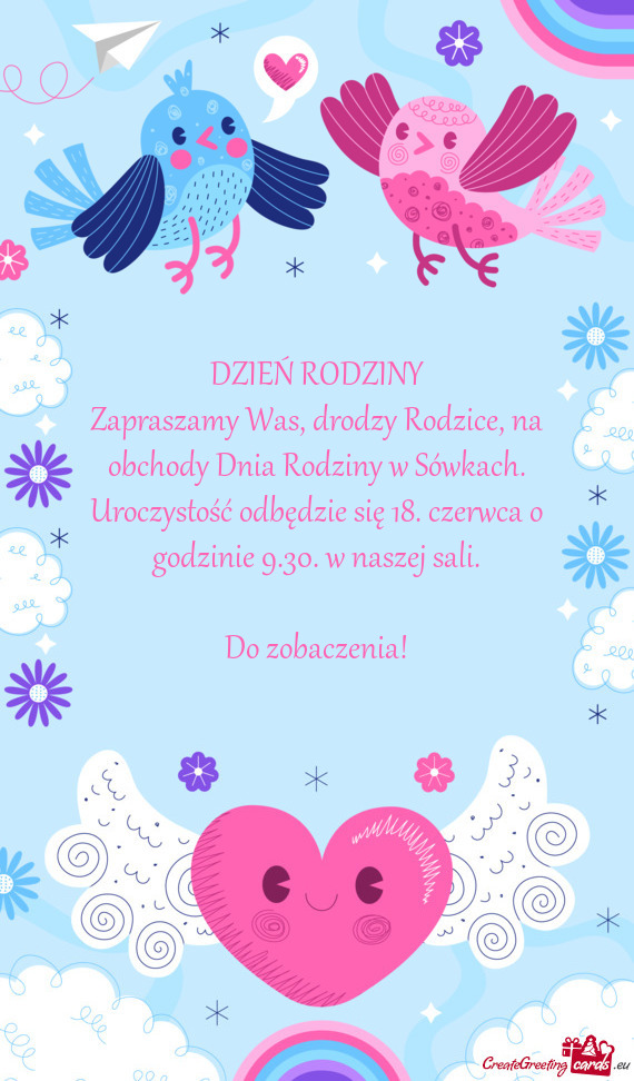 Zapraszamy Was, drodzy Rodzice, na obchody Dnia Rodziny w Sówkach