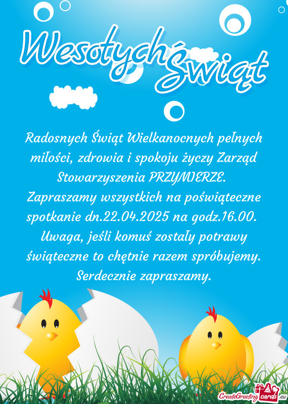 Zapraszamy wszystkich na poświąteczne spotkanie dn.22.04.2025 na godz.16.00