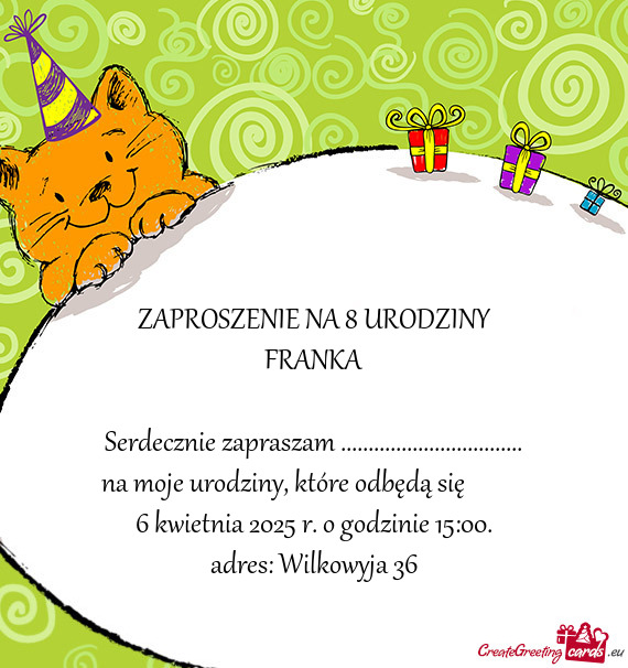 ZAPROSZENIE NA 8 URODZINY FRANKA