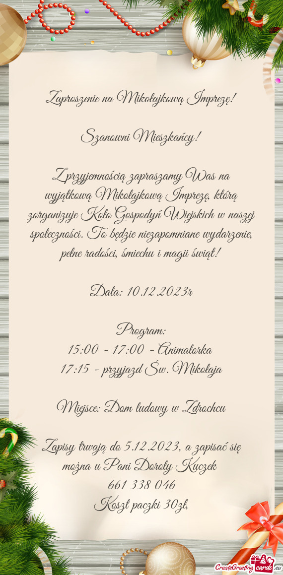 Zaproszenie na Mikołajkową Imprezę