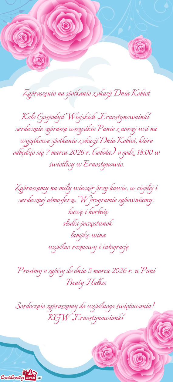 🌸 Zaproszenie na spotkanie z okazji Dnia Kobiet 🌸
