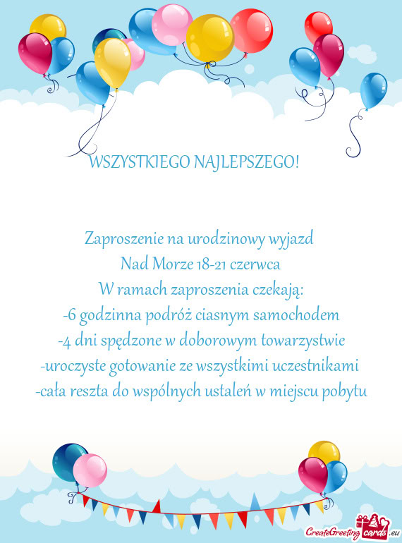 Zaproszenie na urodzinowy wyjazd