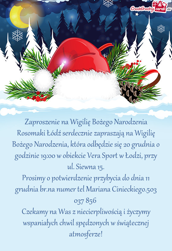 Zaproszenie na Wigilię Bożego Narodzenia