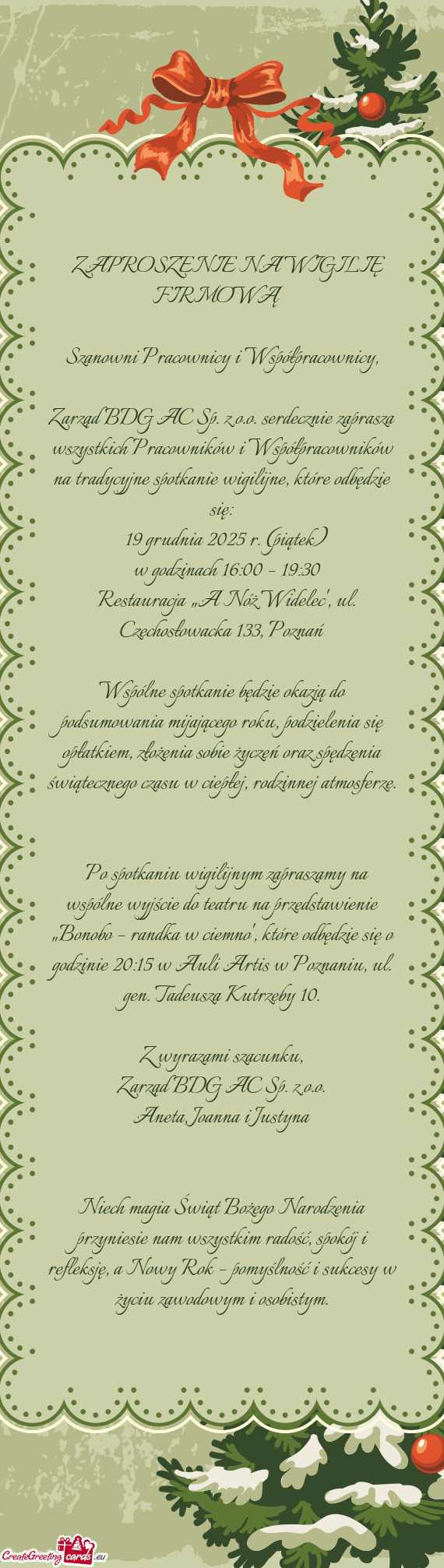 🎄✨ ZAPROSZENIE NA WIGILIĘ FIRMOWĄ ✨🎄