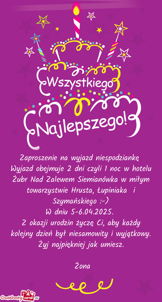 Zaproszenie na wyjazd niespodziankę