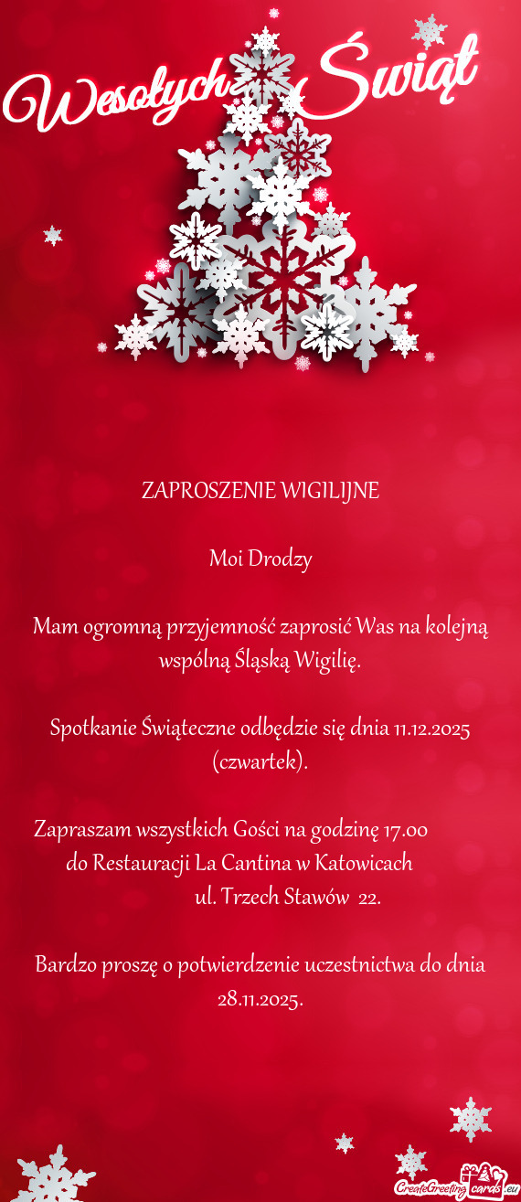 ZAPROSZENIE WIGILIJNE