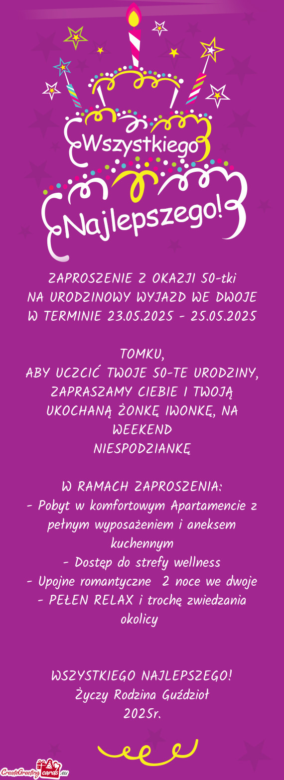 ZAPROSZENIE Z OKAZJI 50-tki