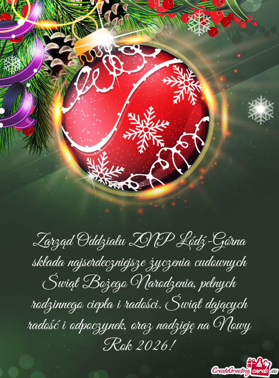 Zarząd Oddziału ZNP Łódź-Górna składa najserdeczniejsze życzenia cudownych Świąt Bożego N