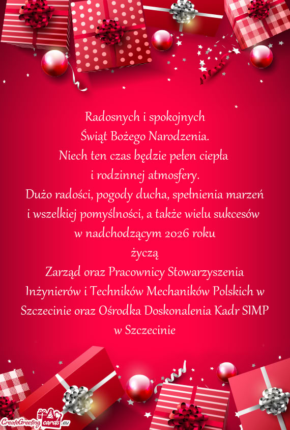 Zarząd oraz Pracownicy Stowarzyszenia Inżynierów i Techników Mechaników Polskich w Szczecinie o