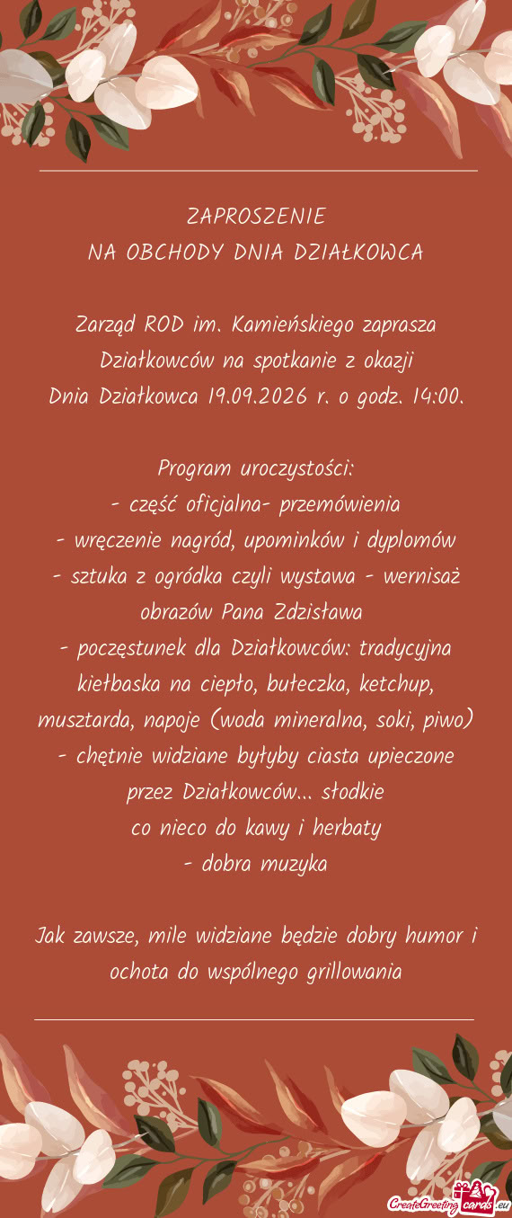 Zarząd ROD im. Kamieńskiego zaprasza Działkowców na spotkanie z okazji