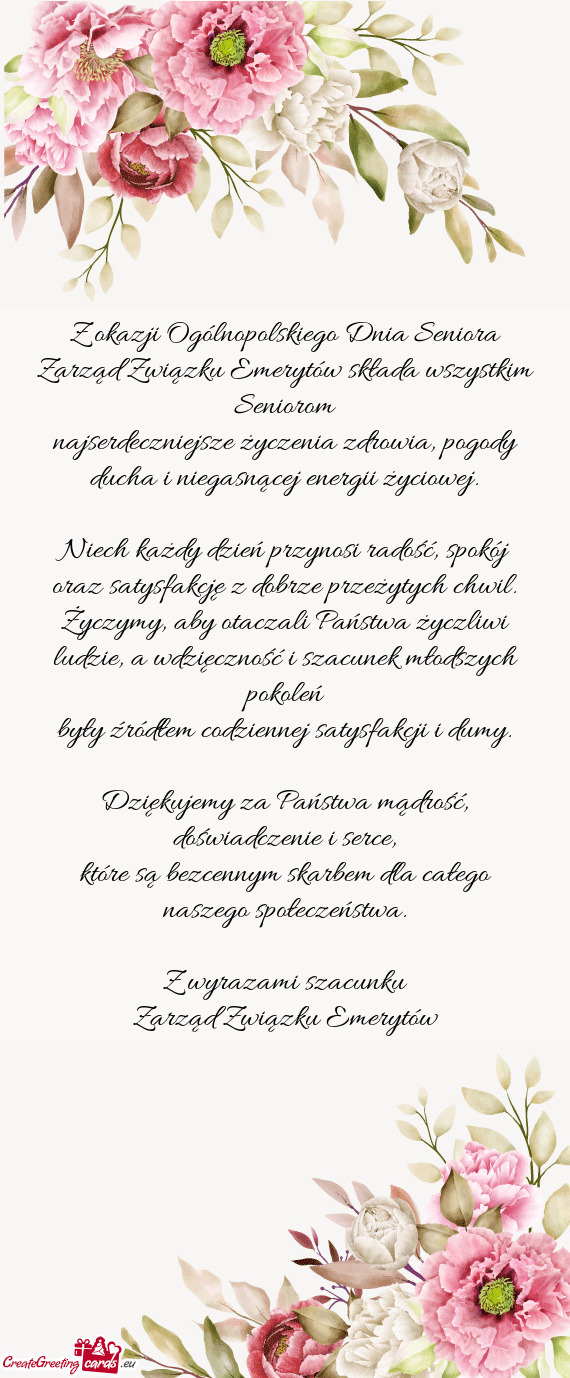 Zarząd Związku Emerytów składa wszystkim Seniorom