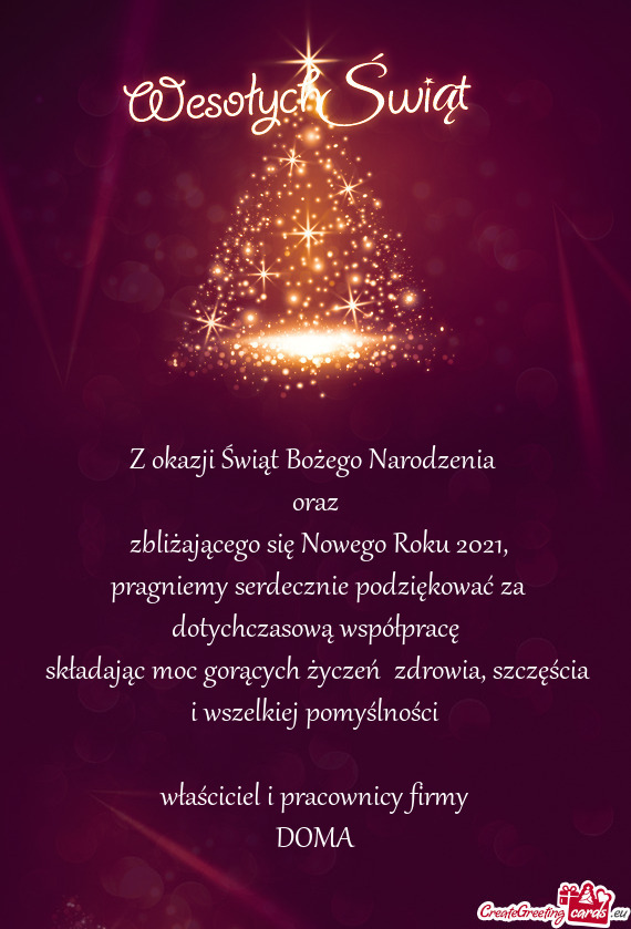 Zbliżającego się Nowego Roku 2021