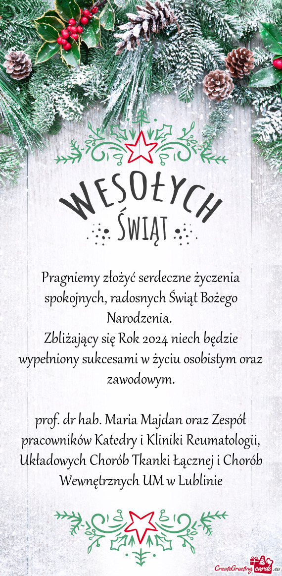 Zbliżający się Rok 2024 niech będzie wypełniony sukcesami w życiu osobistym oraz zawodowym