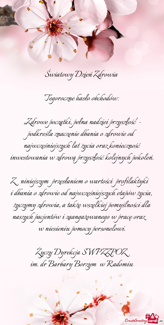 „Zdrowe początki, pełna nadziei przyszłość” - podkreśla znaczenie dbania o zdrowie od najw