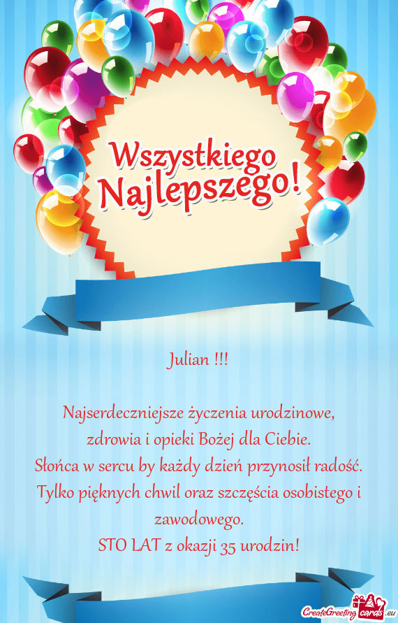 Zdrowia i opieki Bożej dla Ciebie