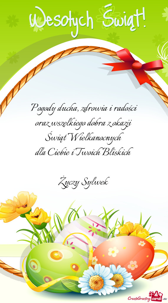 Zdrowia i radości oraz wszelkiego dobra z okazji Świąt Wielkanocnych dla Ciebie i Twoich Bl