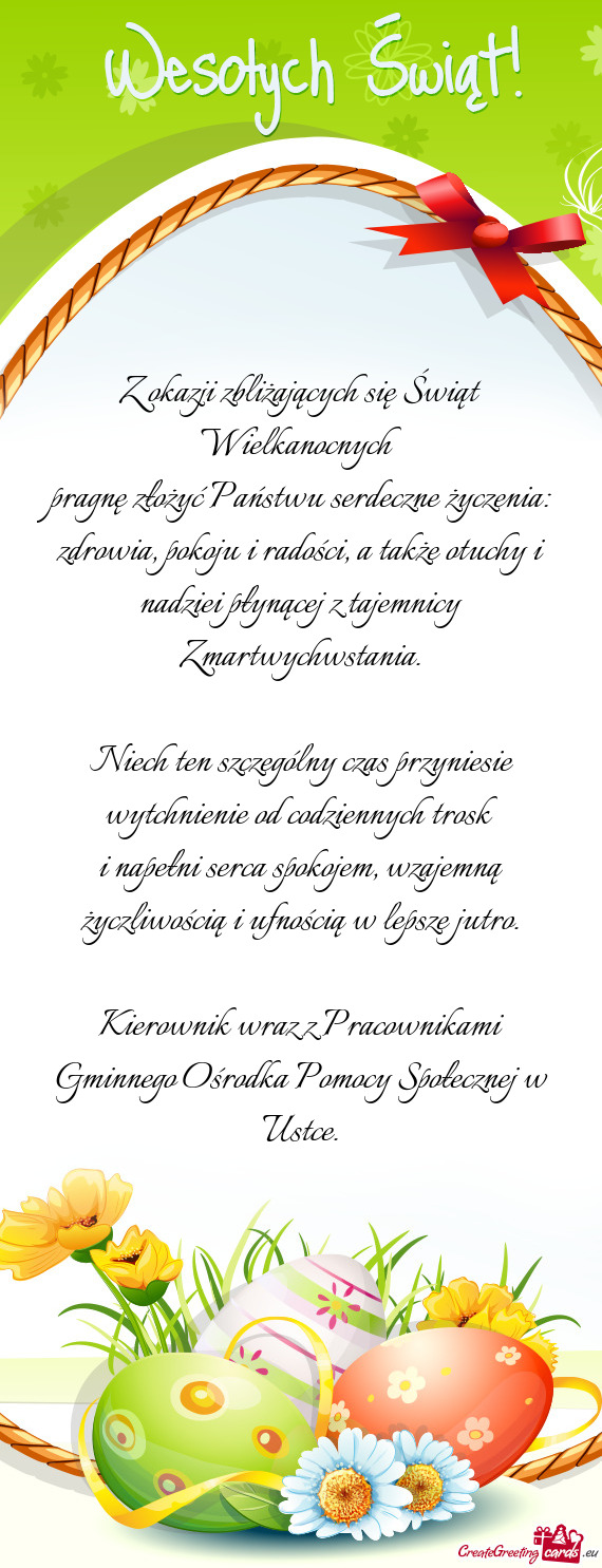 Zdrowia, pokoju i radości, a także otuchy i nadziei płynącej z tajemnicy Zmartwychwstania