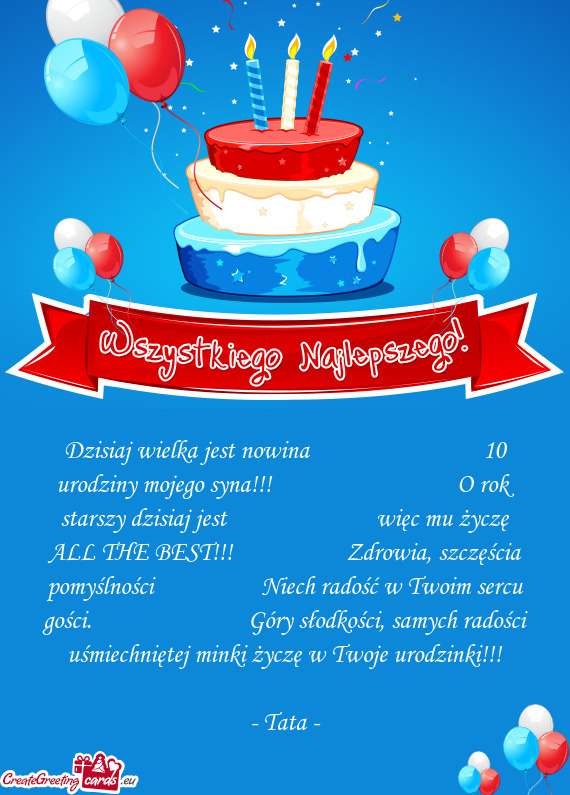 Zdrowia, szczęścia pomyślności     Niech radość w Twoim sercu gośc