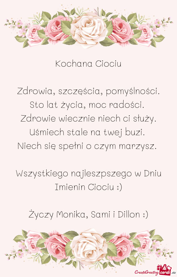 Zdrowie wiecznie niech ci służy. Uśmiech stale na twej buzi