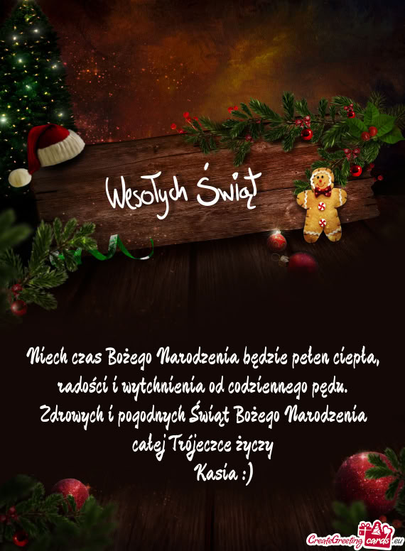 Zdrowych i pogodnych Świąt Bożego Narodzenia całej Trójeczce życzy   Kasia