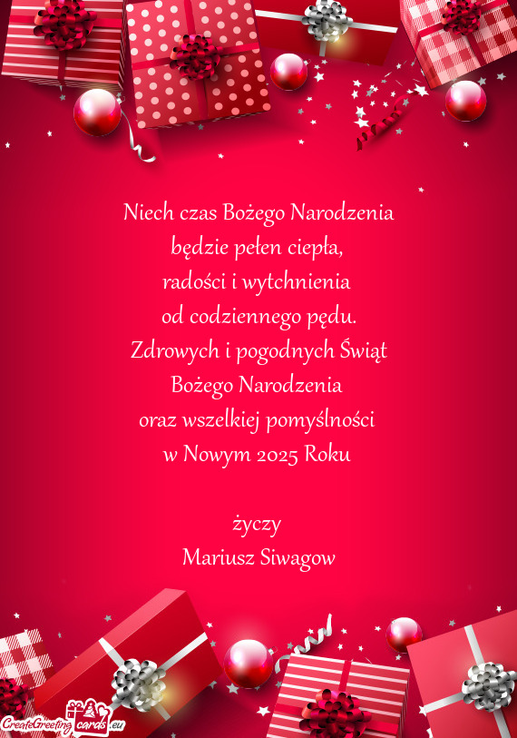 Zdrowych i pogodnych Świąt Bożego Narodzenia oraz wszelkiej pomyślności w Nowym 2025 Rok