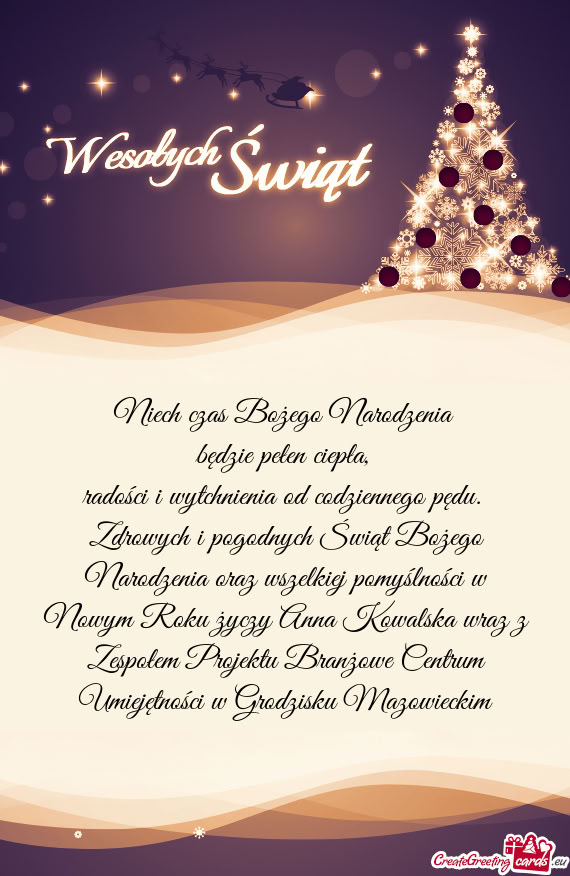 Zdrowych i pogodnych Świąt Bożego Narodzenia oraz wszelkiej pomyślności w Nowym Roku Ann