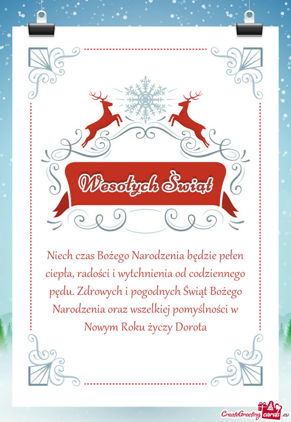 Zdrowych i pogodnych Świąt Bożego Narodzenia oraz wszelkiej pomyślności w Nowym Roku Do