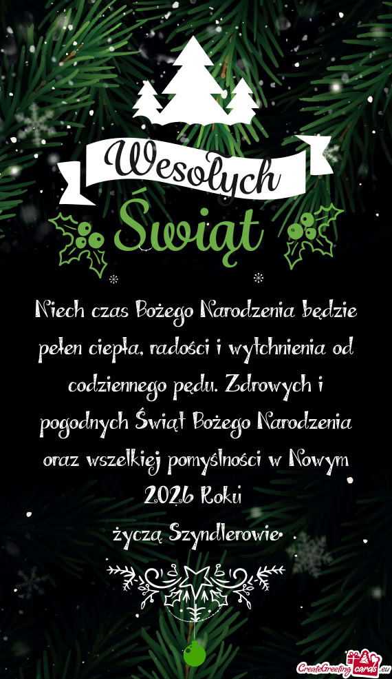 Zdrowych i pogodnych Świąt Bożego Narodzenia oraz wszelkiej pomyślności w Nowym 2026 Roku ż