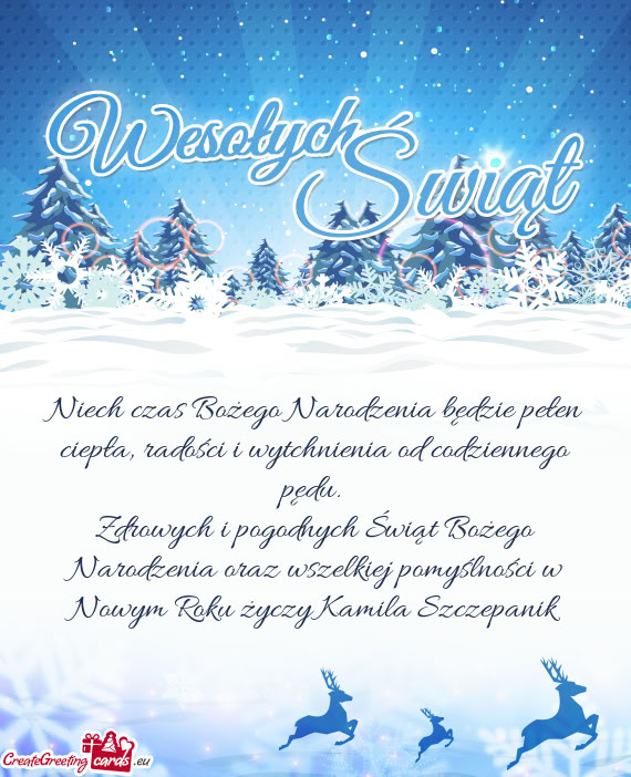 Zdrowych i pogodnych Świąt Bożego Narodzenia oraz wszelkiej pomyślności w Nowym Roku Kam