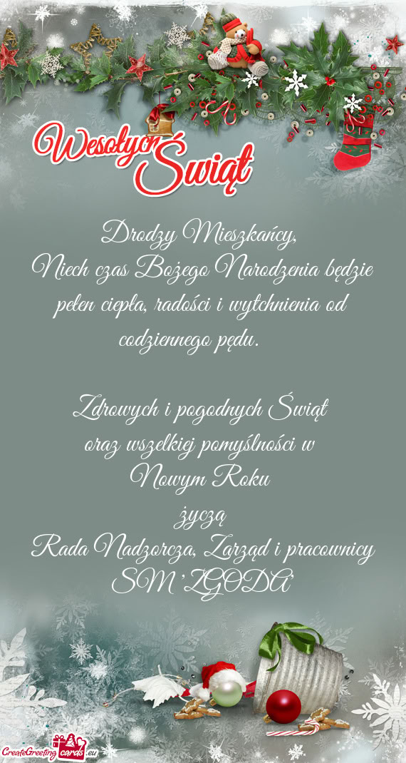 Zdrowych i pogodnych Świąt oraz wszelkiej pomyślności w Nowym Roku życzą Rada N