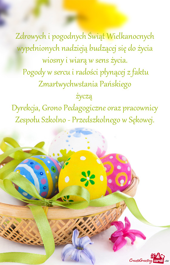 Zdrowych i pogodnych Świąt Wielkanocnych wypełnionych nadzieją budzącej się do życia wiosny i