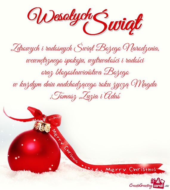 Zdrowych i radosnych Świąt Bożego Narodzenia, wewnętrznego spokoju, wytrwałości i radości