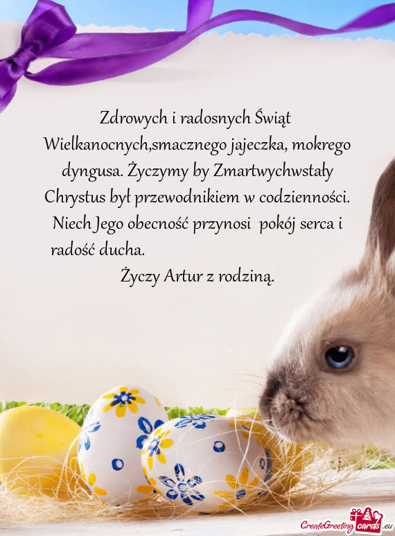 Zdrowych i radosnych Świąt Wielkanocnych,smacznego jajeczka, mokrego dyngusa. Życzymy by Zmartwy