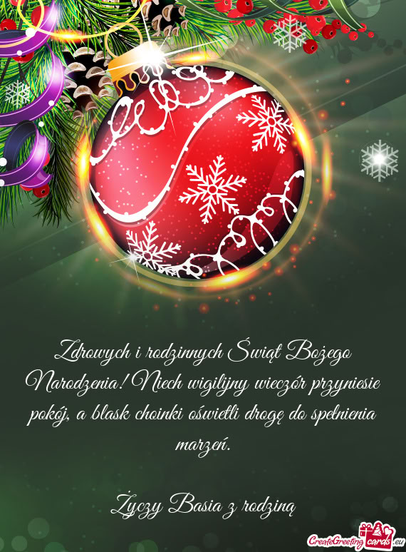 Zdrowych i rodzinnych Świąt Bożego Narodzenia! Niech wigilijny wieczór przyniesie pokój, a blas