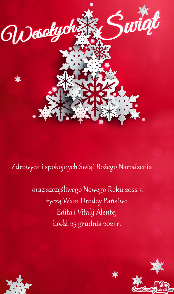 Zdrowych i spokojnych Świąt Bożego Narodzenia   oraz szczęśliwego Nowego Roku 2022 r
