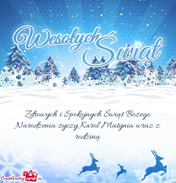 Zdrowych i Spokojnych Świąt Bożego Narodzenia Karol Matynia wraz z rodziną