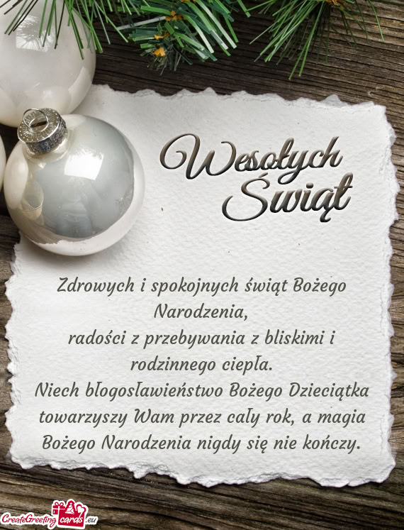 Zdrowych i spokojnych świąt Bożego Narodzenia,  radości z przebywania z