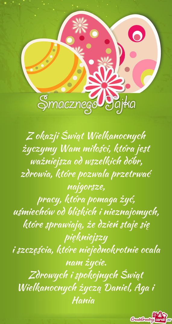 Zdrowych i spokojnych Świąt Wielkanocnych życzą Daniel, Aga i Hania 🐣