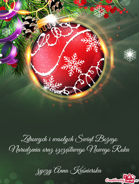 Zdrowych i wesołych Świąt Bożego Narodzenia oraz szczęśliwego Nowego Roku Anna Kuśnie