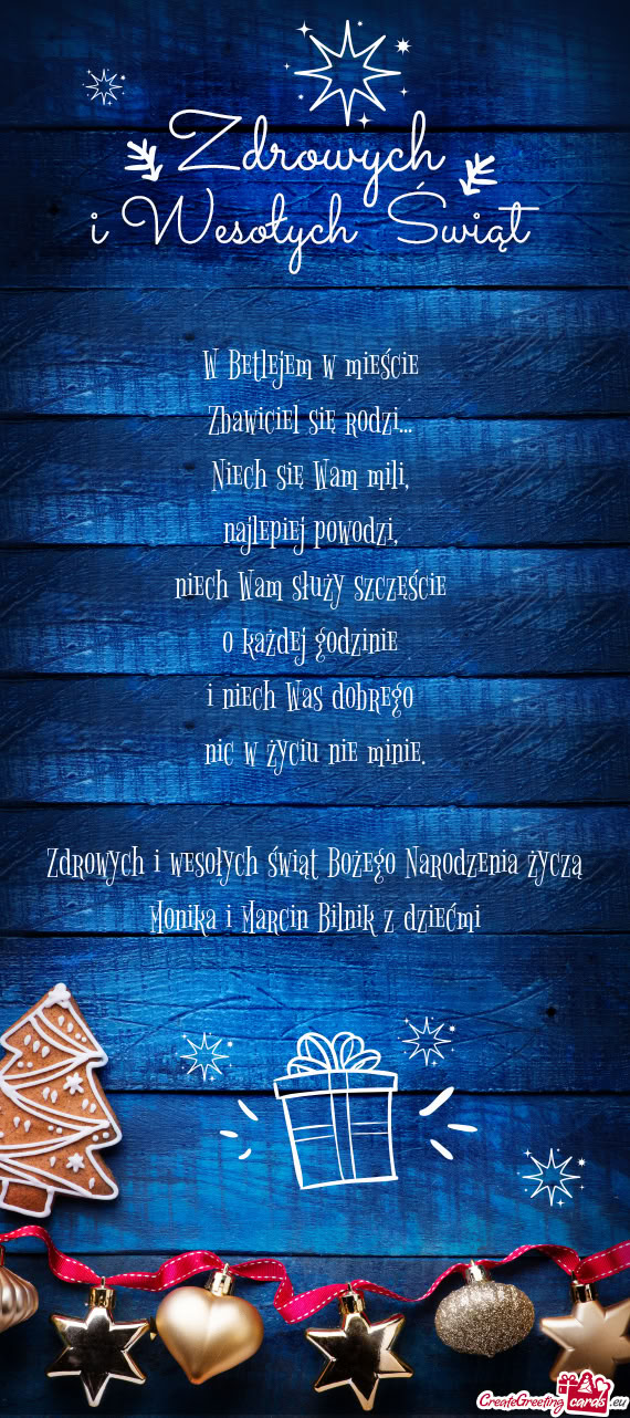 Zdrowych i wesołych świąt Bożego Narodzenia życzą Monika i Marcin Bilnik z dziećmi