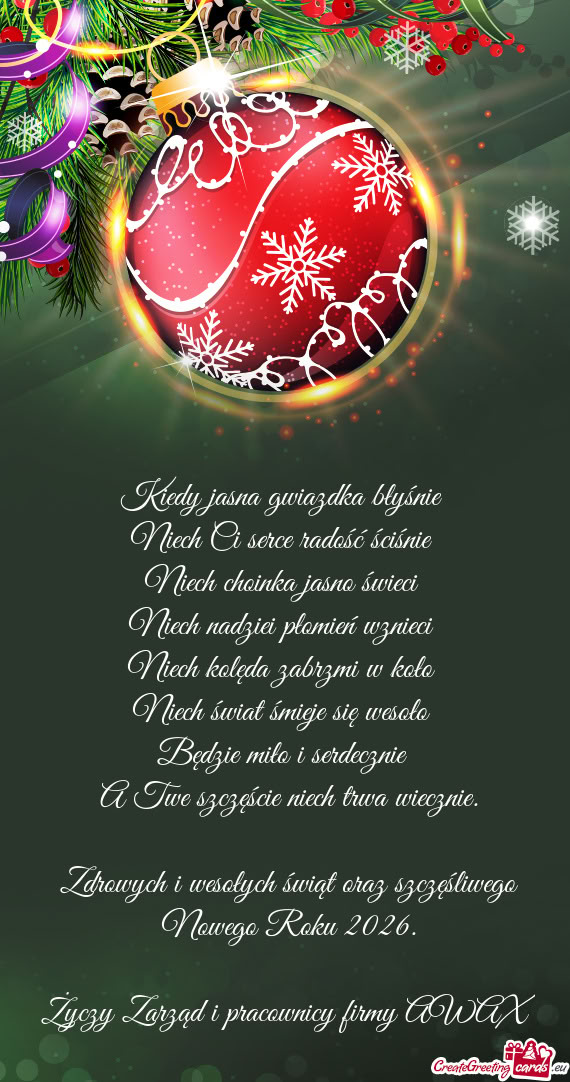 Zdrowych i wesołych świąt oraz szczęśliwego Nowego Roku 2026