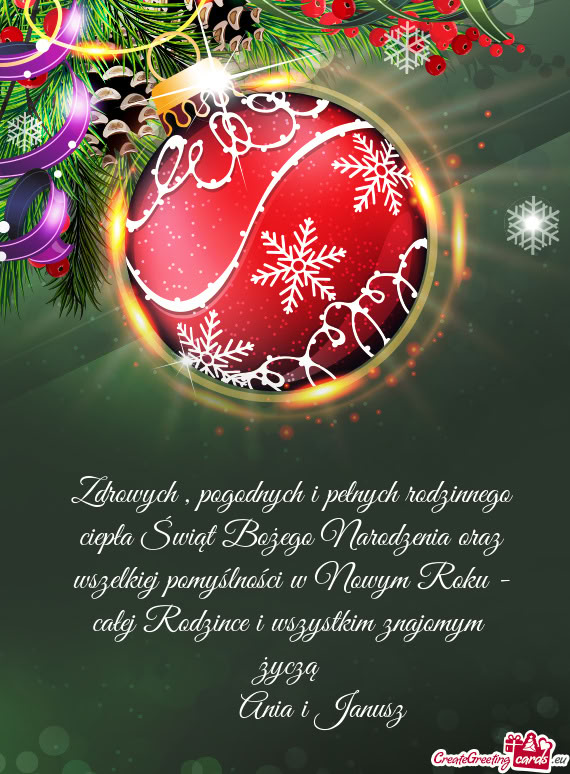 Zdrowych , pogodnych i pełnych rodzinnego ciepła Świąt Bożego Narodzenia oraz wszelkiej pomyśl