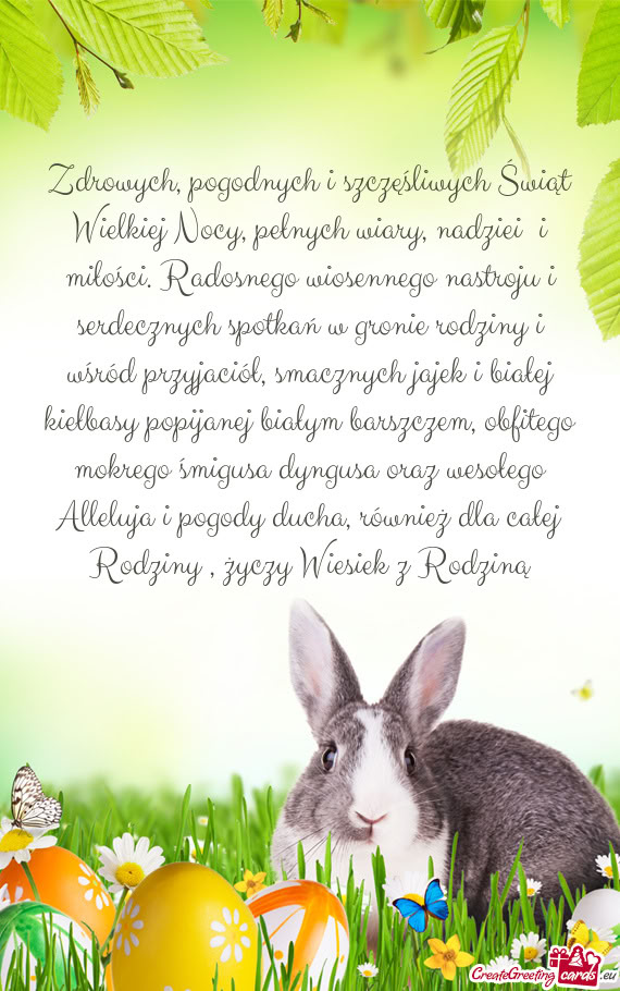 Zdrowych, pogodnych i szczęśliwych Świąt Wielkiej Nocy, pełnych wiary, nadziei i miłości. Ra
