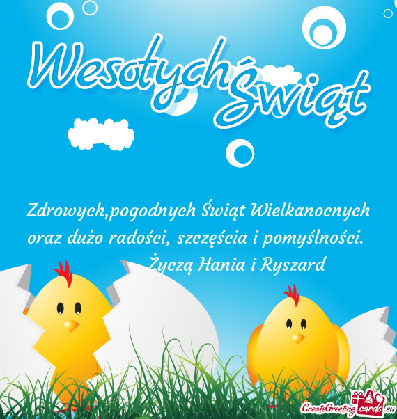 Zdrowych,pogodnych Świąt Wielkanocnych oraz dużo radości, szczęścia i pomyślności
