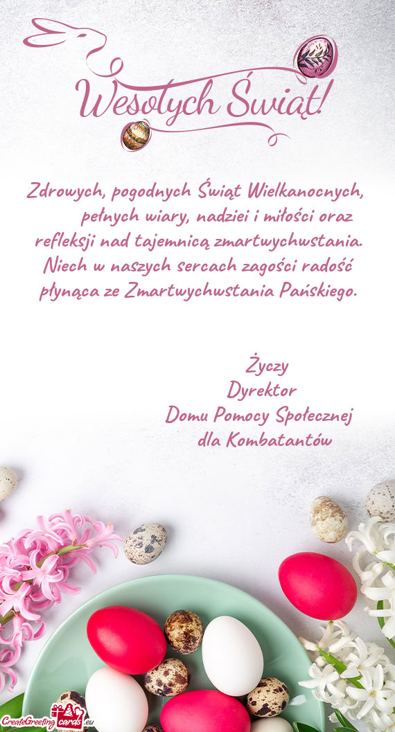 Zdrowych, pogodnych Świąt Wielkanocnych,   pełnych wiary, nadziei i miłości oraz refleksj
