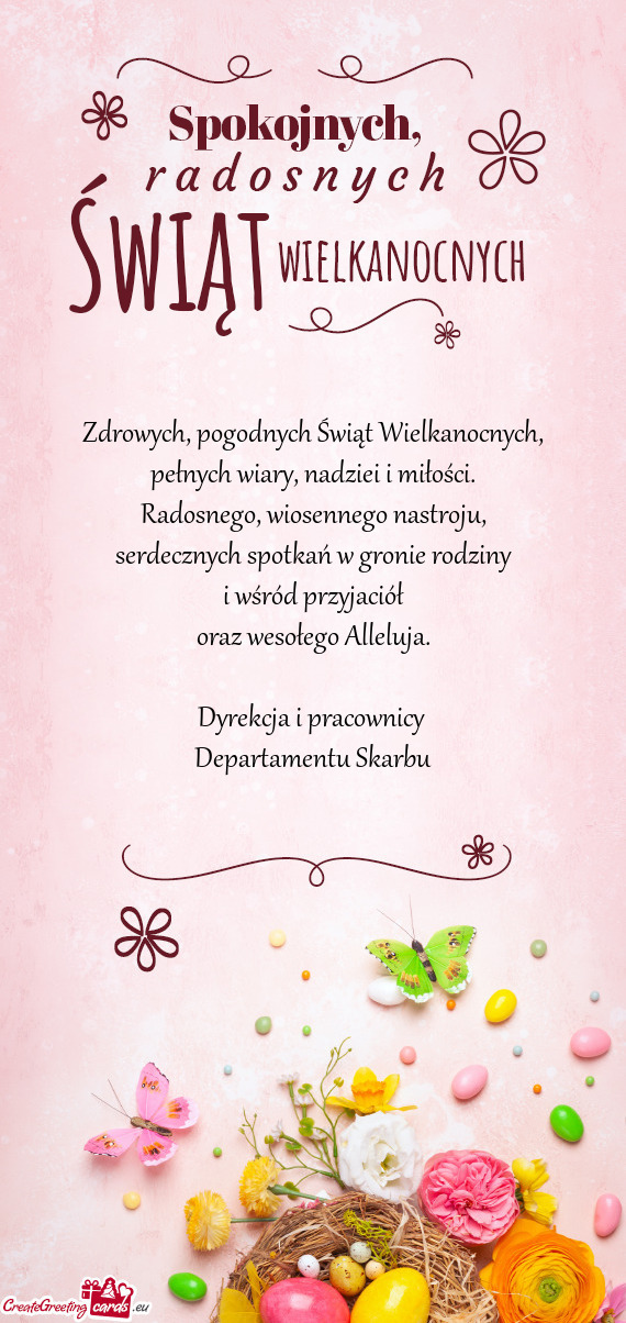 Zdrowych, pogodnych Świąt Wielkanocnych,  pełnych wiary, nadziei i