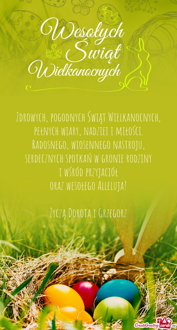 Zdrowych, pogodnych Świąt Wielkanocnych,  pełnych wiary, nadziei i