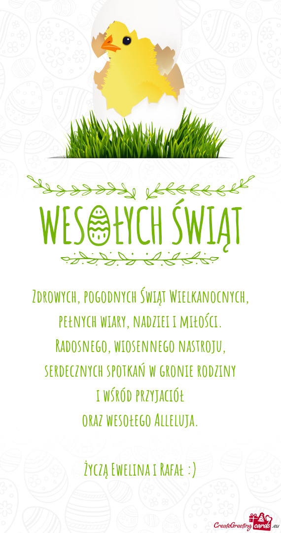 Zdrowych, pogodnych Świąt Wielkanocnych,  pełnych wiary, nadziei i