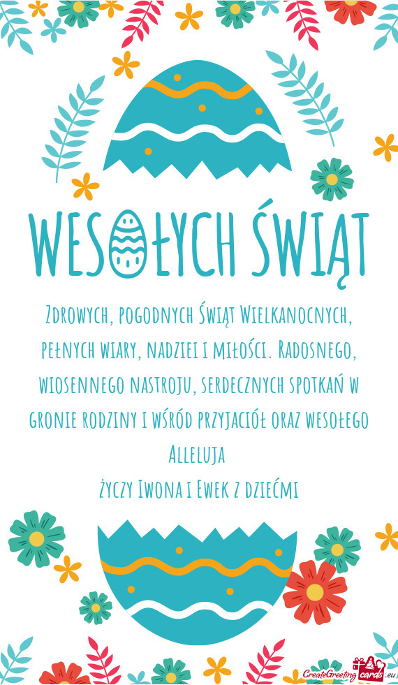 Zdrowych, pogodnych Świąt Wielkanocnych, pełnych wiary, nadziei i